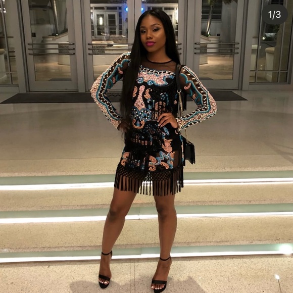 Crochet & Embellished Mesh Black Dress - Picture 1 of 4